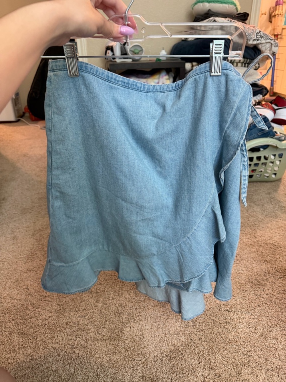 J. Crew Light Blue Denim Ruffle Wrap Mini Skirt
